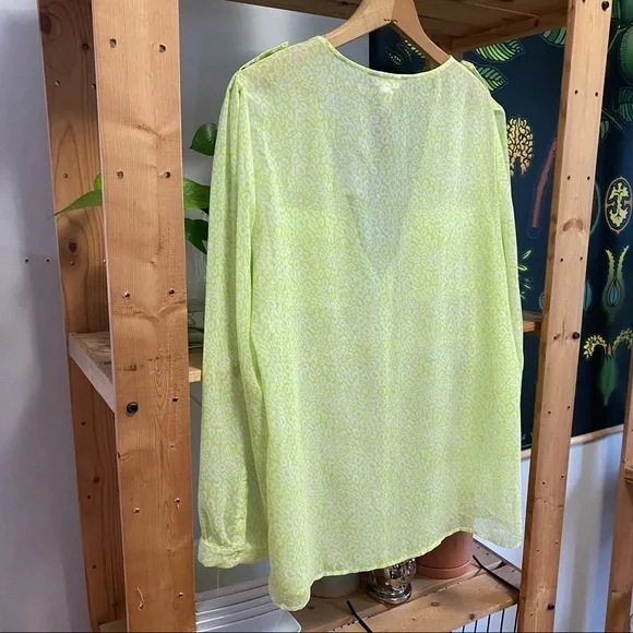 Banana Republic neon yellow animal print sheer button down shirt - Picture 8 of 14